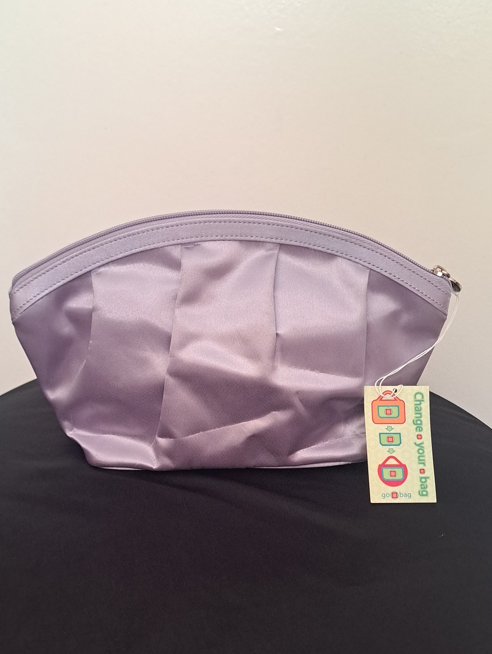 Go Bag Lavender Satin Pleated Cosmetic Pouch